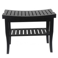 Black Bamboo Waterproof Shower Bath Bench with Storage Shelf, Indoor Outdoor Wood Spa Bath Organizer Seat Stool